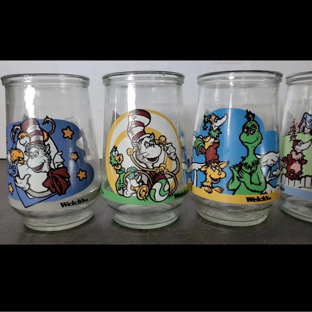 Set of 6 Vintage 1996 Welch’s Dr Suess Jelly Jar Glasses